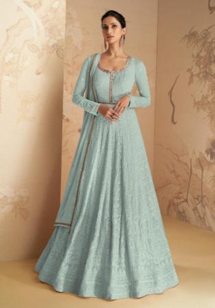 Picture of Amazing Georgette Sky Blue Anarkali Salwar Kameez