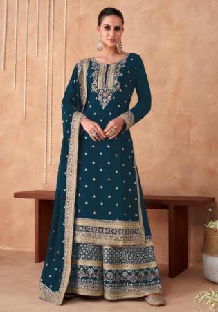 Picture of Georgette Midnight Blue Straight Cut Salwar Kameez