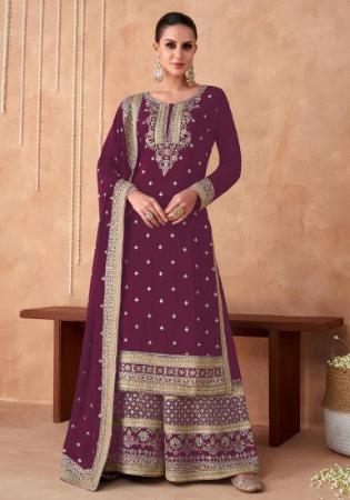 Picture of Georgette Dark Magenta Straight Cut Salwar Kameez