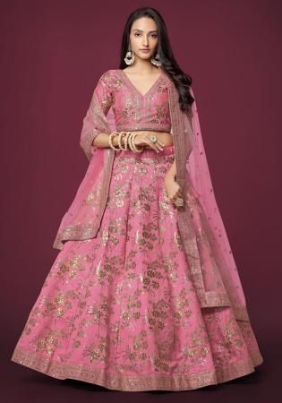 Picture of Well Formed Silk Pale Violet Red Lehenga Choli