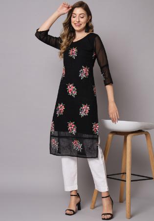 Picture of Pretty Crepe & Georgette Black Kurtis And Tunic