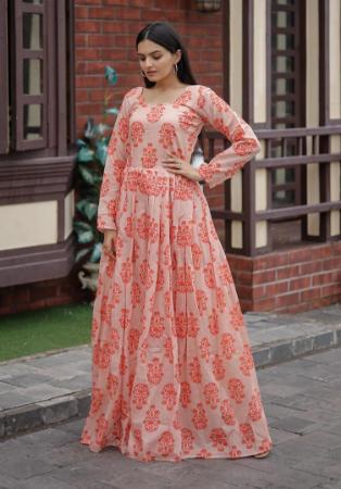 Picture of Magnificent Chiffon & Cotton Indian Red Readymade Gown