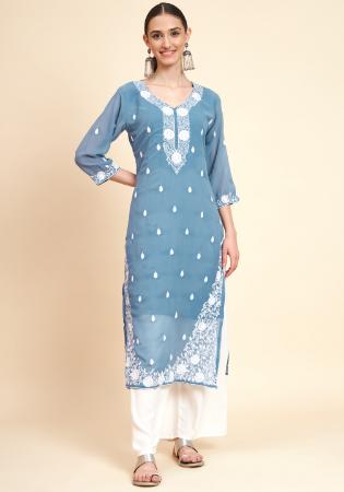 Picture of Sightly Georgette Steel Blue Kurtis & Tunic