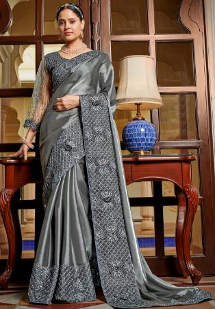 Picture of Pleasing Chiffon Dark Grey Saree