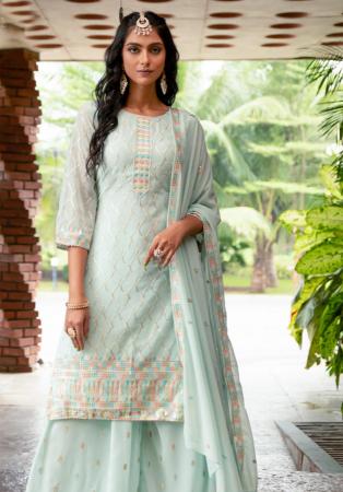 Picture of Georgette Sky Blue Straight Cut Salwar Kameez