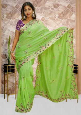 Picture of Good Looking Georgette & Silk Light Green Saree