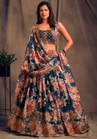 Picture of Graceful Organza Navy Blue Lehenga Choli