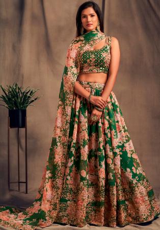 Picture of Graceful Organza Dark Green Lehenga Choli