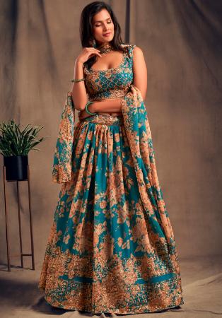 Picture of Alluring Organza Teal Lehenga Choli