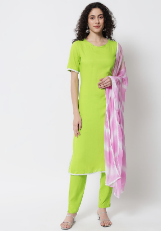 Picture of Exquisite Rayon Yellow Green Readymade Salwar Kameez