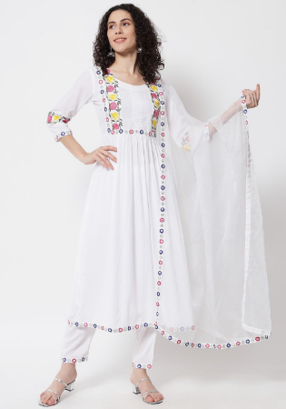 Picture of Classy Rayon White Readymade Salwar Kameez