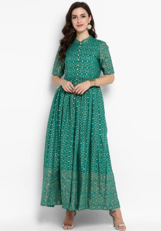 Picture of Amazing Rayon Sea Green Readymade Gown