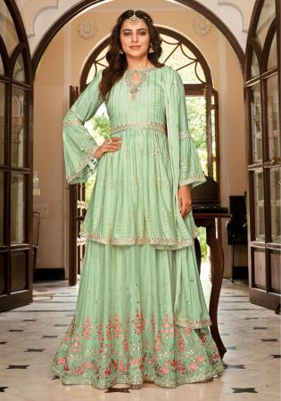 Picture of Chiffon Dark Sea Green Straight Cut Salwar Kameez