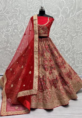 Picture of Exquisite Net Crimson Lehenga Choli