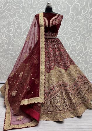 Picture of Elegant Net Maroon Lehenga Choli