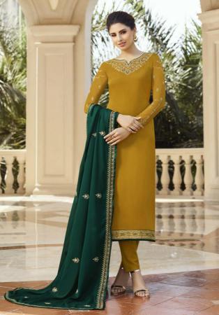 Picture of Georgette & Satin Chocolate Straight Cut Salwar Kameez