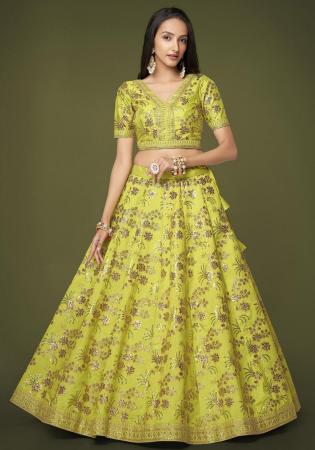 Picture of Good Looking Silk Dark Khaki Lehenga Choli