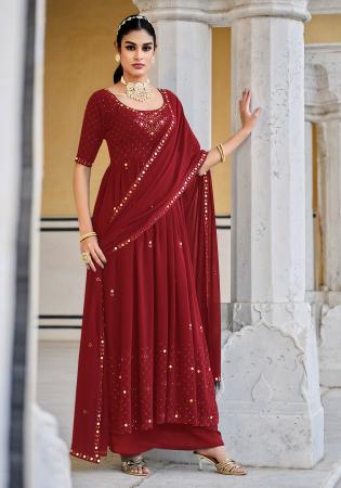 Picture of Elegant Georgette Maroon Anarkali Salwar Kameez