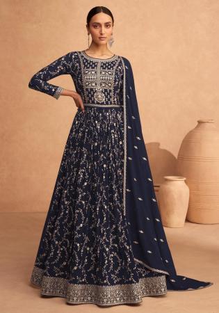 Picture of Georgette Dark Slate Blue Anarkali Salwar Kameez