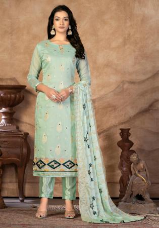 Picture of Chiffon Dark Sea Green Straight Cut Salwar Kameez