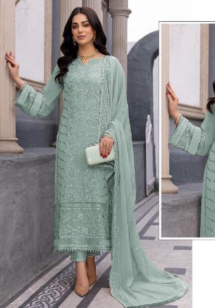 Picture of Georgette Dark Sea Green Straight Cut Salwar Kameez