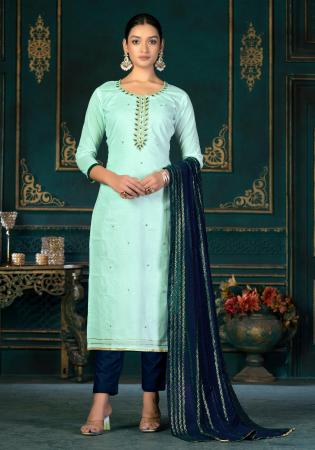 Picture of Cotton Light Steel Blue Straight Cut Salwar Kameez