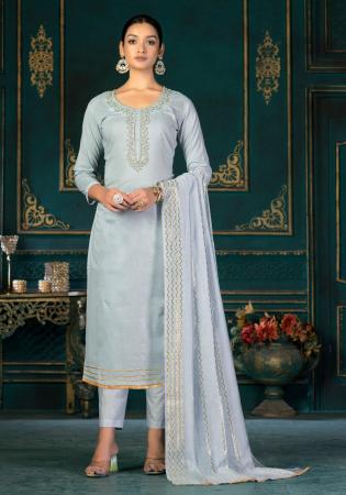 Picture of Cotton Light Slate Grey Straight Cut Salwar Kameez