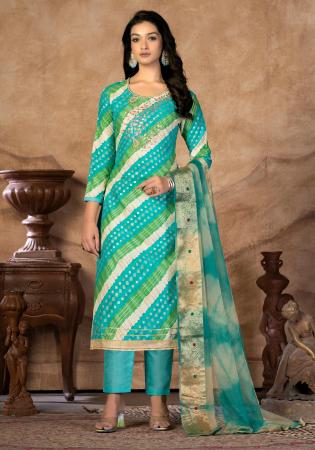 Picture of Cotton Dark Turquoise Straight Cut Salwar Kameez