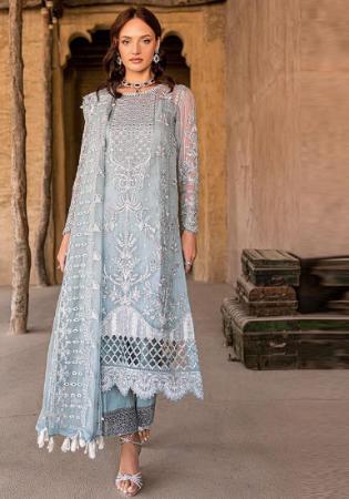 Picture of Silk & Organza Light Slate Grey Straight Cut Salwar Kameez