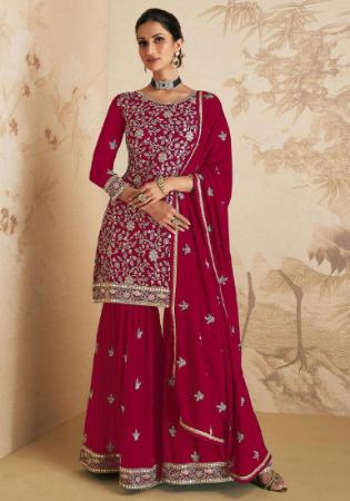 Picture of Georgette Deep Pink Straight Cut Salwar Kameez