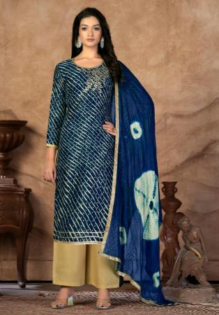 Picture of Cotton Midnight Blue Straight Cut Salwar Kameez