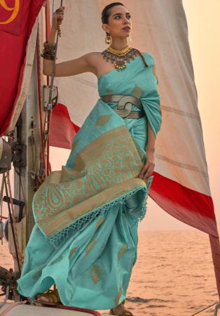 Picture of Bewitching Satin Cadet Blue Saree