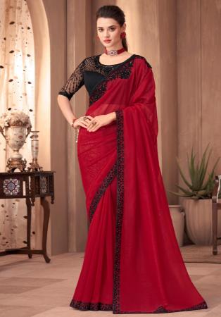 Picture of Nice Georgette & Silk Dark Red Saree