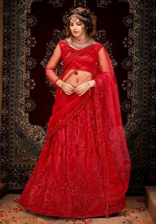 Picture of Comely Net Dark Red Lehenga Choli