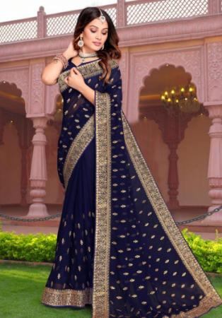 Picture of Pretty Georgette Midnight Blue Saree