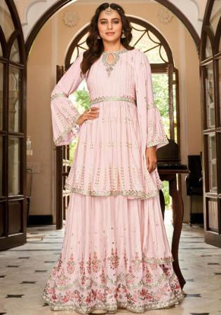 Picture of Stunning Chiffon Pink Straight Cut Salwar Kameez