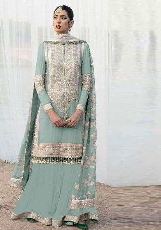 Picture of Georgette Dark Sea Green Straight Cut Salwar Kameez