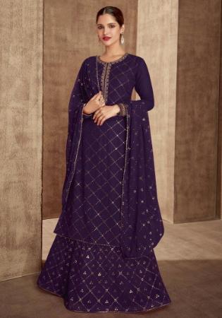 Picture of Pleasing Georgette Purple Straight Cut Salwar Kameez