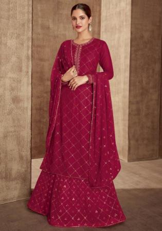 Picture of Georgette Fire Brick Straight Cut Salwar Kameez