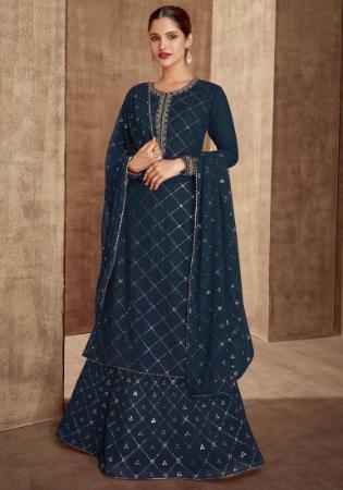 Picture of Georgette Dodger Blue Straight Cut Salwar Kameez