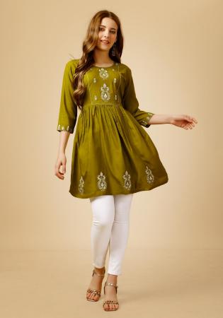 Picture of Appealing Rayon Olive Kurtis & Tunic