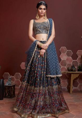 Picture of Chiffon & Silk Dark Slate Blue Lehenga Choli