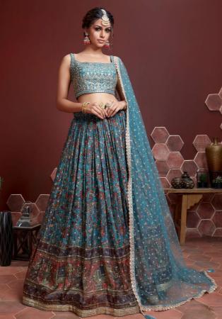 Picture of Bewitching Chiffon & Silk Steel Blue Lehenga Choli