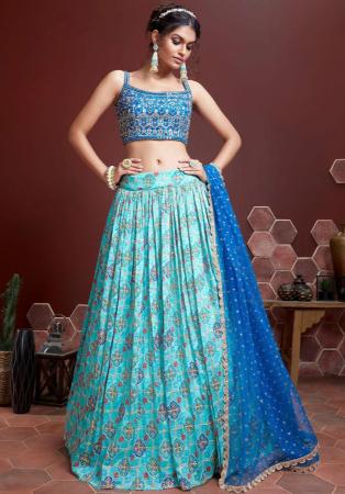 Picture of Grand Chiffon & Silk Steel Blue Lehenga Choli