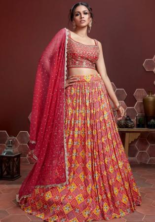 Picture of Comely Chiffon & Silk Indian Red Lehenga Choli