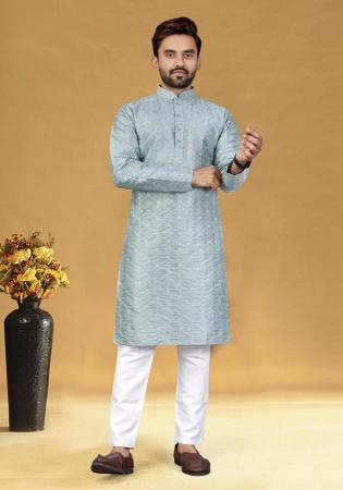 Picture of Elegant Silk Light Steel Blue Kurtas