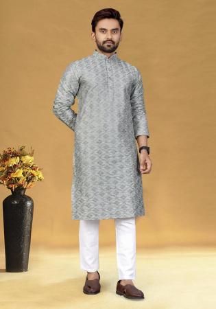 Picture of Resplendent Silk Silver Kurtas