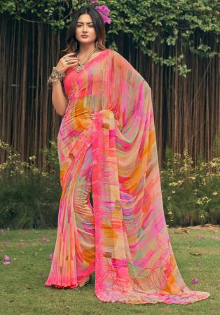 Picture of Sublime Georgette Dark Salmon Saree