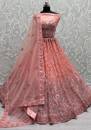 Picture of Resplendent Net Light Coral Lehenga Choli