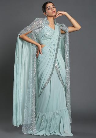 Picture of Well Formed Georgette Dark Sea Green Saree